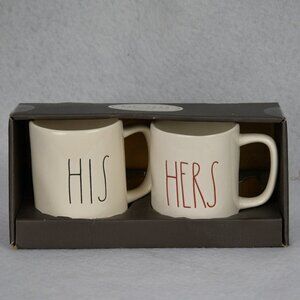 RAE DUNN His & Her Mug Set Black/Red Writing NEW